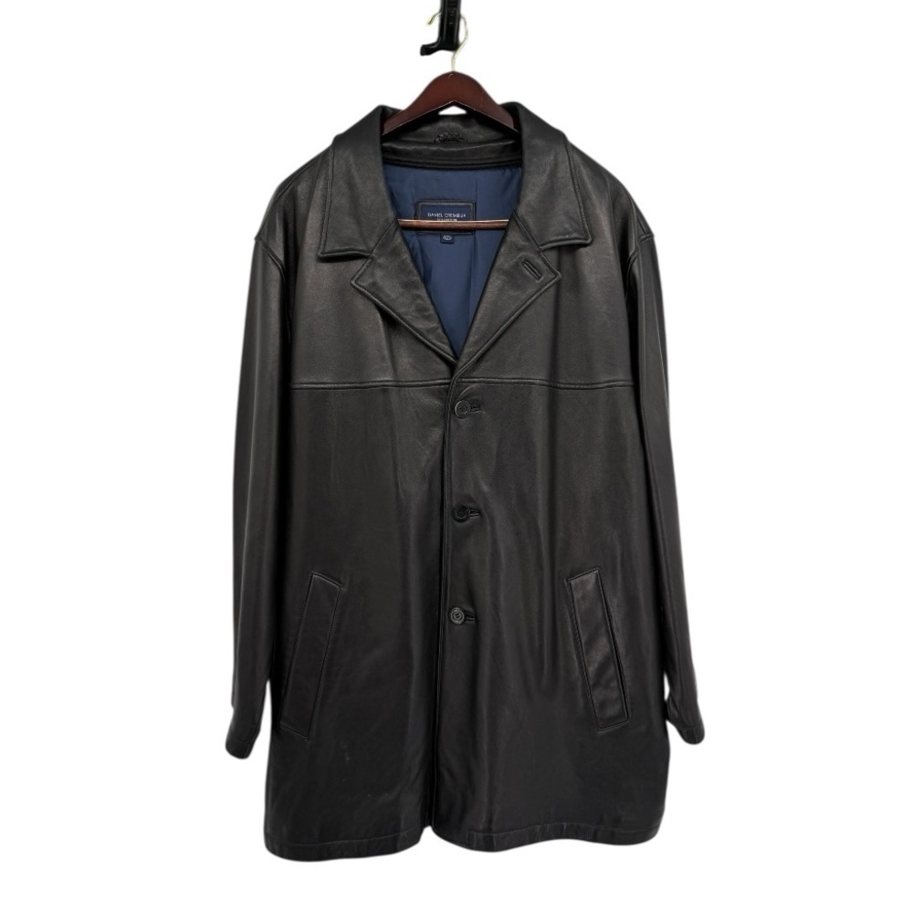 Daniel Cremieux Men’s XXL Lambskin Leather Button Front Jacket Coat Black